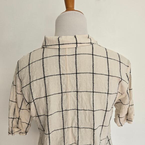 Madewell Linen-Blend Resort Crop Shirt in Windowpane Button Front Women XS - Picture 7 of 11